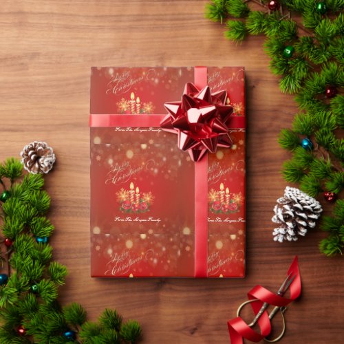 Elegant Red  Christmas Candles Balls Snowflakes Wrapping Paper