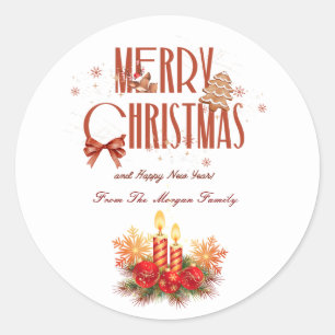 Elegant Red Christmas Candles Merry Christmas Classic Round Sticker