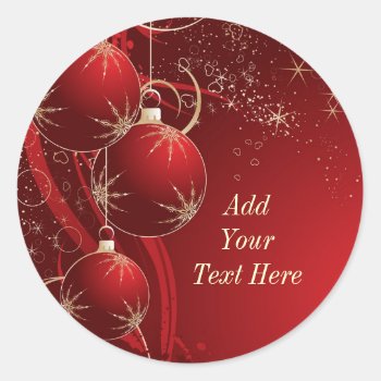 Elegant Red Christmas Classic Round Sticker by MyCustomCreations at Zazzle
