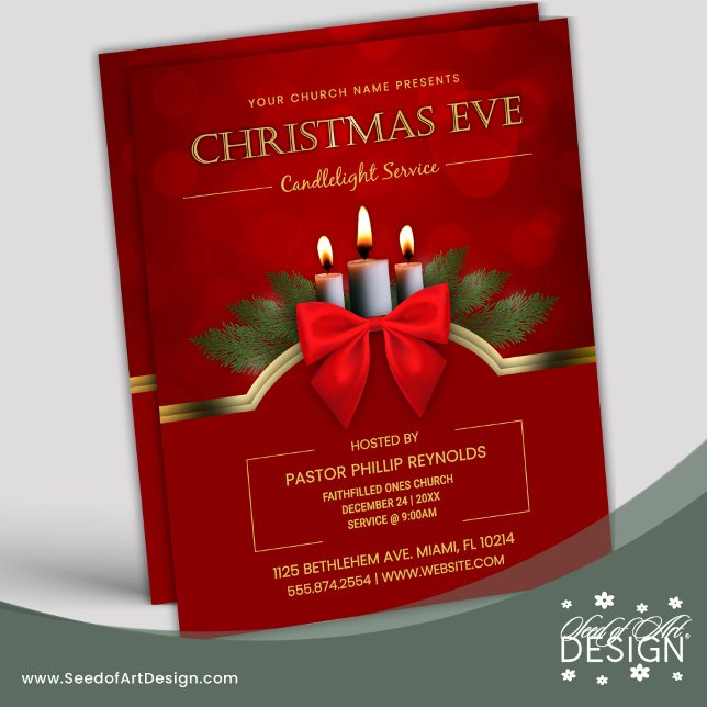 Elegant Red Christmas Eve Candlelight Church Flyer (Creator Uploaded)