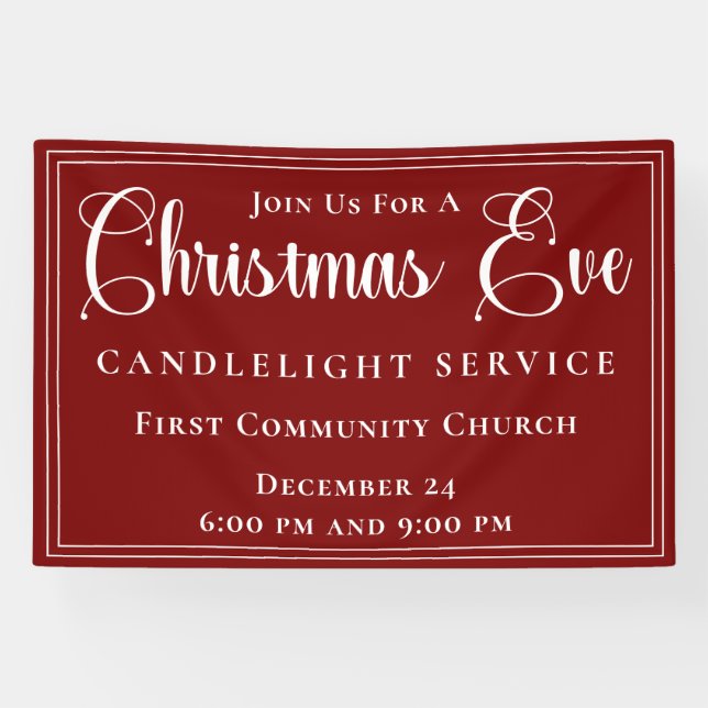 Elegant Red Christmas Eve Candlelight Service Banner (Horizontal)