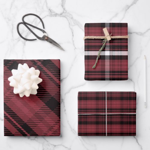 Elegant red Christmas flannel plaid pattern Wrapping Paper Sheets