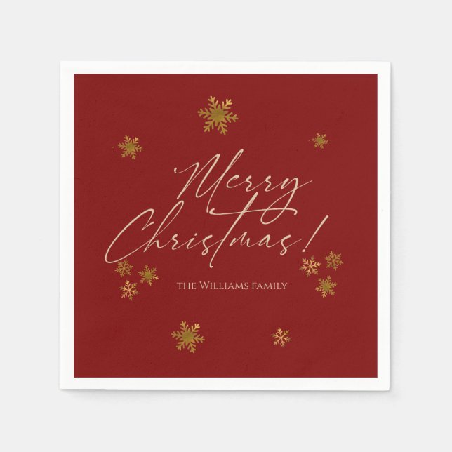 Elegant Red Christmas Gold Snowflakes Napkins (Front)