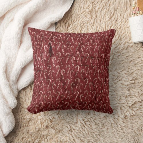 Elegant Red Christmas Holiday Candy Canes Throw Pillow