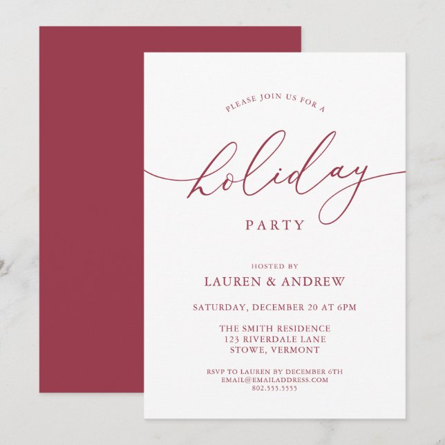 Elegant Red Christmas Holiday Party Invitation (Front/Back)