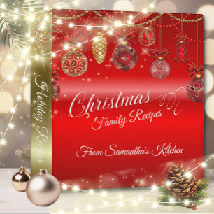 Elegant Red Christmas Holiday Recipe 3 Ring Binder