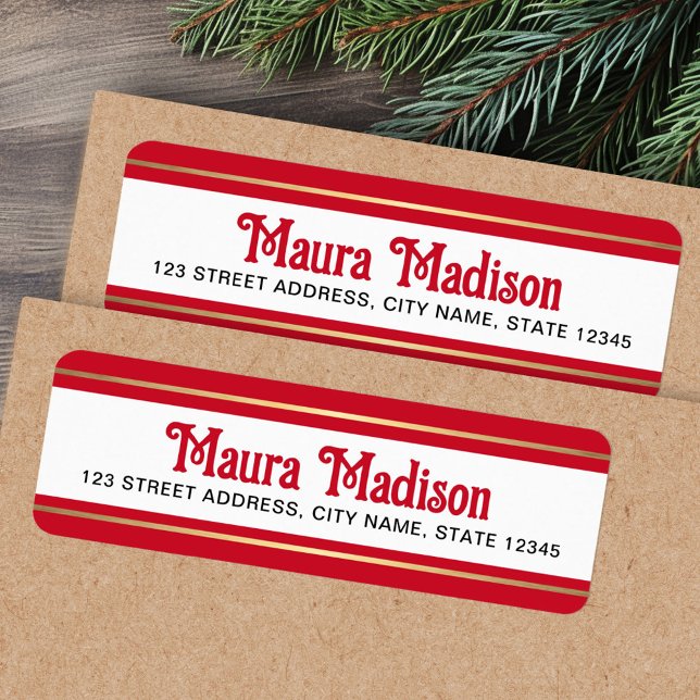 Elegant red Christmas holiday return address Label (Elegant red Christmas holiday return address Label)