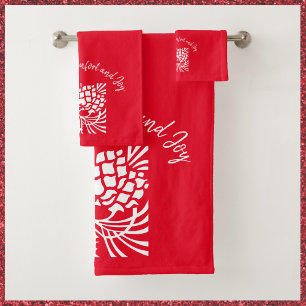Elegant Red Christmas Holiday Season Bath Towel Set