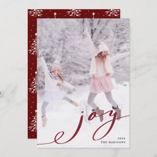 Elegant Red Christmas Joy Minimalist Photo Holiday Card