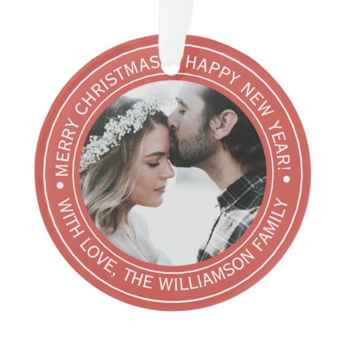 Elegant Red Christmas Monogram Photo Ornament