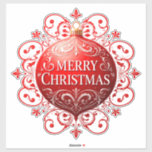 Elegant Red Christmas Ornament Sticker<br><div class="desc">A beautifully designed red Christmas ornament featuring intricate patterns and 'Merry Christmas' text,  complemented by festive swirls. Perfect for holiday decorations,  seasonal greetings,  and joyful Christmas celebrations.</div>