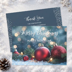 Elegant Red Christmas Ornaments Business Holiday Card