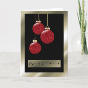 Elegant Red Christmas Ornaments Gold Frame Holiday Card