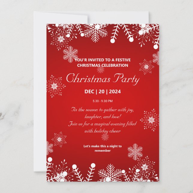 Elegant Red Christmas Party with Snowflakes Invitation (Front)