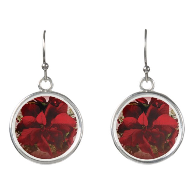 Elegant Red Christmas Poinsettia Earrings (Front)