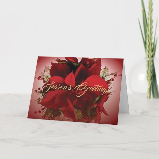 Elegant Red Christmas Poinsettia Holiday Card (Front)