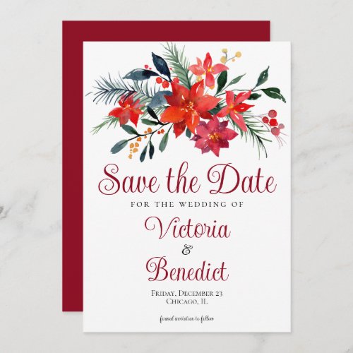 Elegant Red Christmas Poinsettia Save the Date Invitation