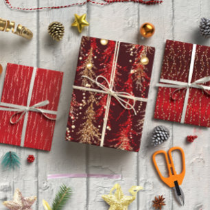 Elegant Red Christmas set of 3 Wrapping Paper Sheets