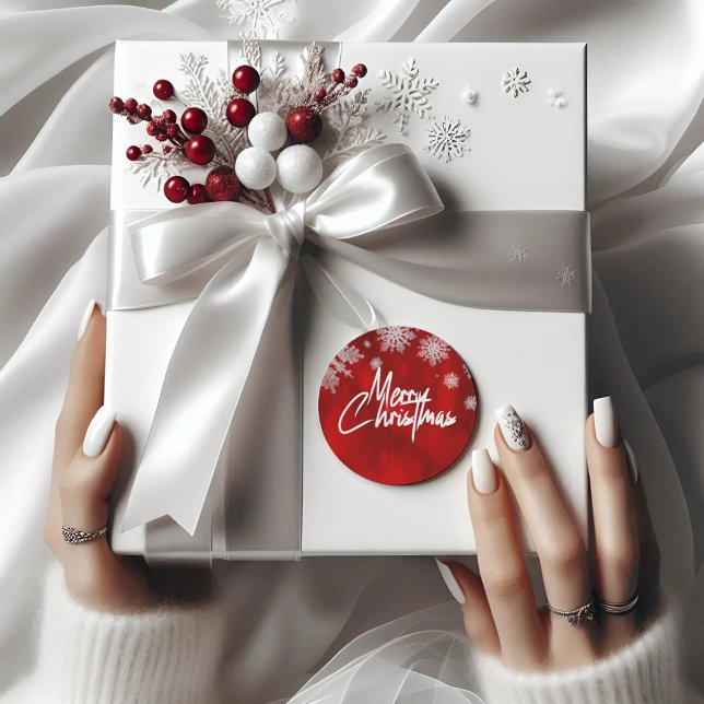 Elegant Red Christmas snow flakes Round Sticker (Creator Uploaded)