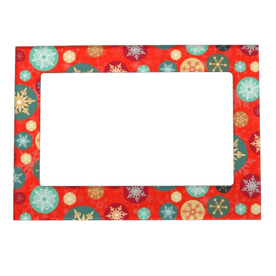 Elegant Red Christmas Snowflake Retro Pattern Magnetic Frame | Zazzle.com