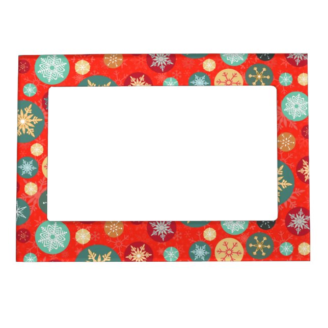 Elegant Red Christmas Snowflake Retro Pattern Magnetic Frame (Front)