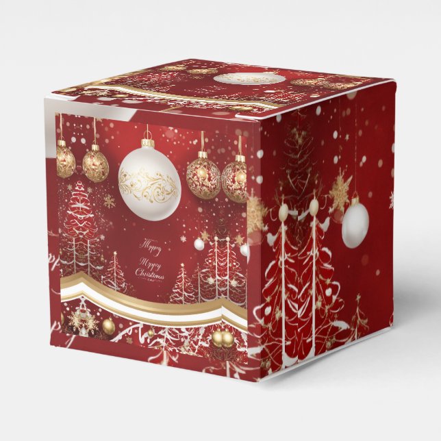 Elegant Red Christmas Tree and Ball Holiday  Favor Boxes (Front Side)