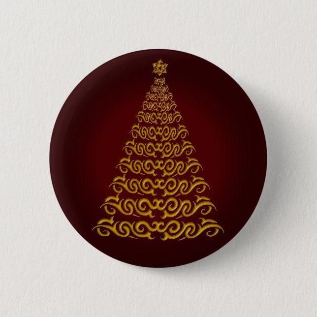 Elegant Red  Christmas Tree Button (Front)