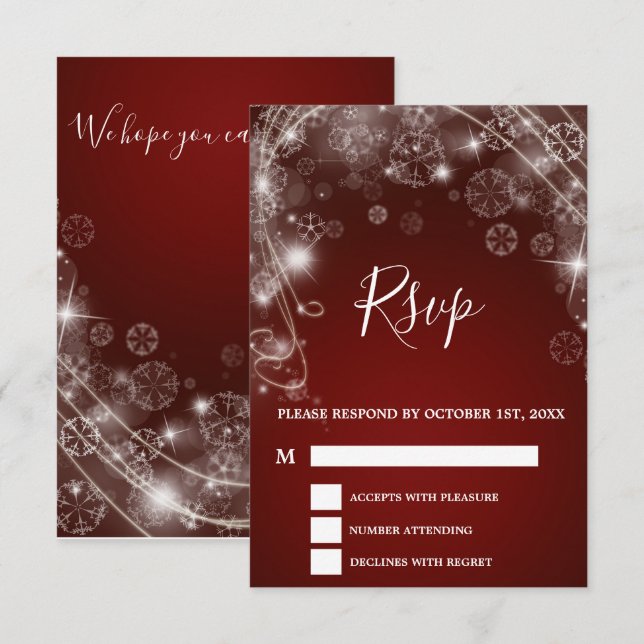 Elegant Red Christmas Winter Wedding RSVP Card (Front/Back)