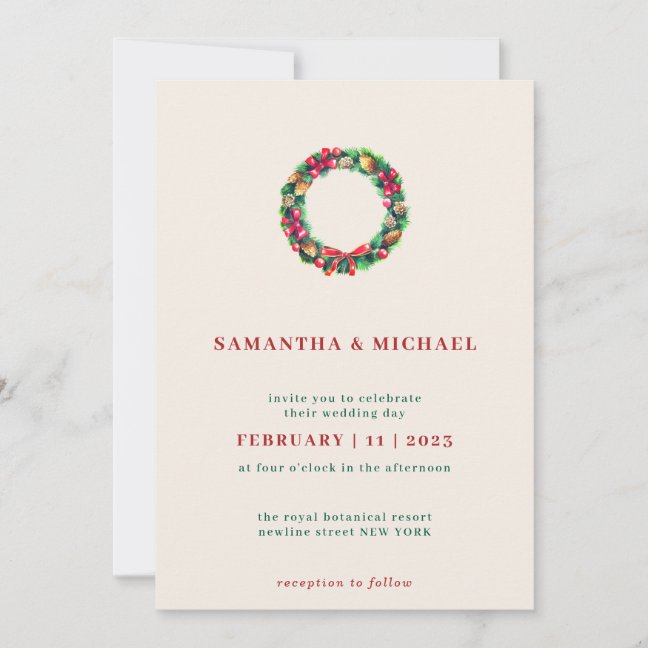 Elegant Red Christmas Wreath Invitation