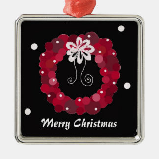 Elegant Red Christmas Wreath Metal Ornament