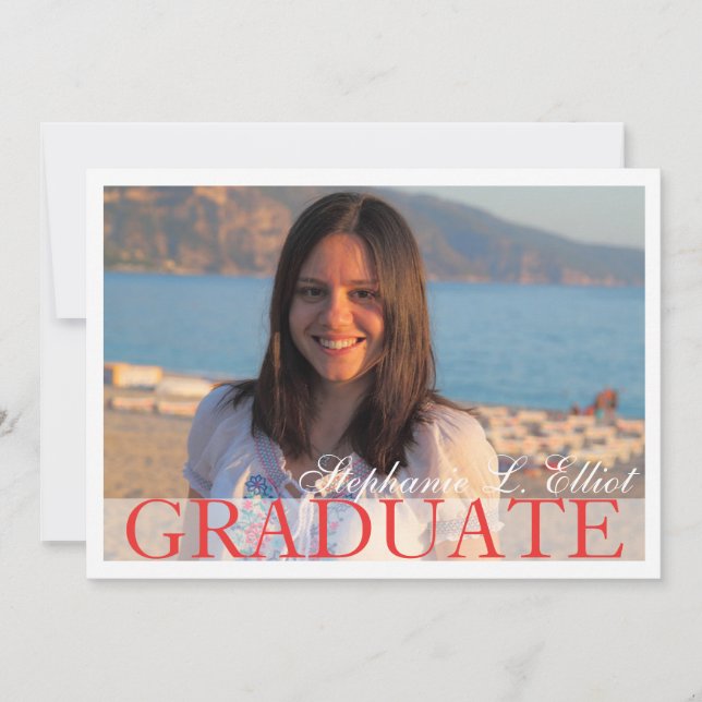 Elegant red classy graduation portrait invitation (Front)