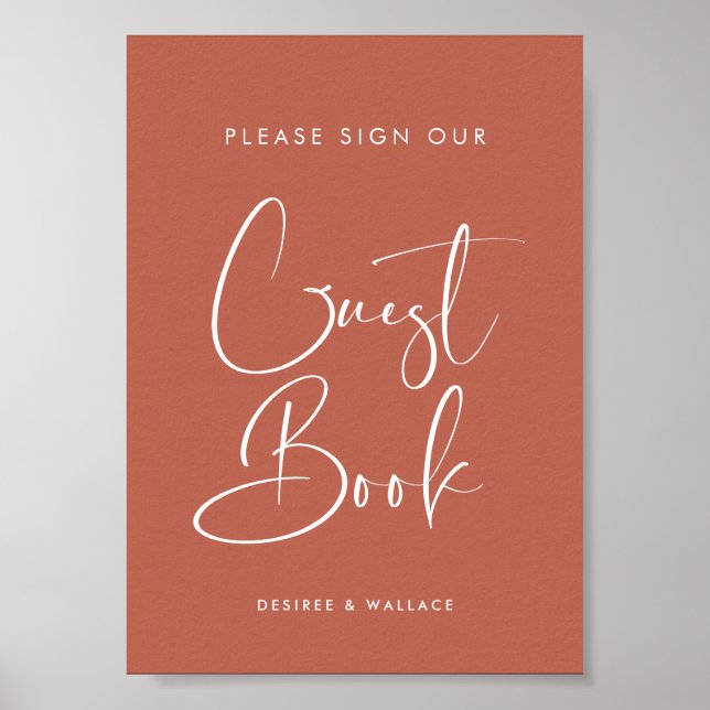 Elegant Red clay Guest book wedding sign (Front)