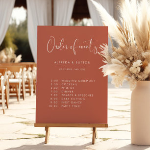 Elegant Red Clay Wedding Order of Events Sign