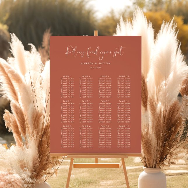 Elegant Red Clay Wedding Seating Chart Sign (Creator Uploaded)