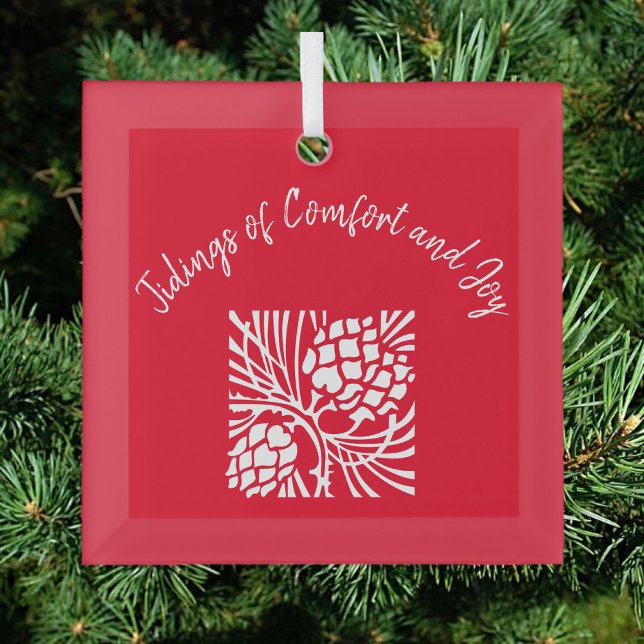 Elegant Red Comfort and Joy  Glass Ornament (Creator Uploaded)