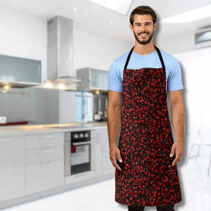 Elegant Red Confetti on Black Glitter Style Apron