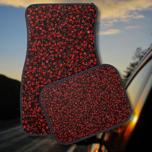 Elegant Red Confetti on Black Glitter Style Car Floor Mat