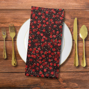 Elegant Red Confetti on Black Glitter Style Cloth Napkin