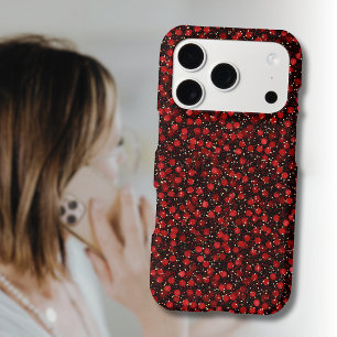 Elegant Red Confetti on Black Glitter Style iPhone 17 Pro Case