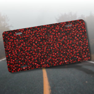 Elegant Red Confetti on Black Glitter Style License Plate