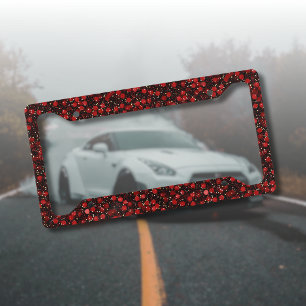 Elegant Red Confetti on Black Glitter Style License Plate Frame
