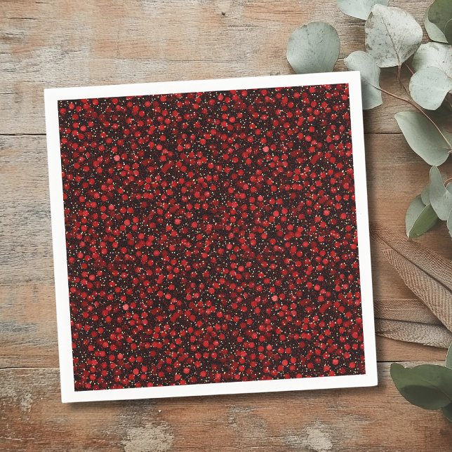 Elegant Red Confetti on Black Glitter Style Napkins (Creator Uploaded)