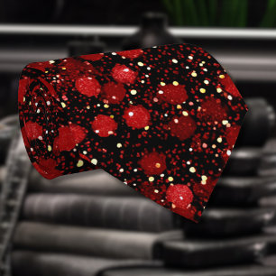 Elegant Red Confetti on Black Glitter Style Neck Tie
