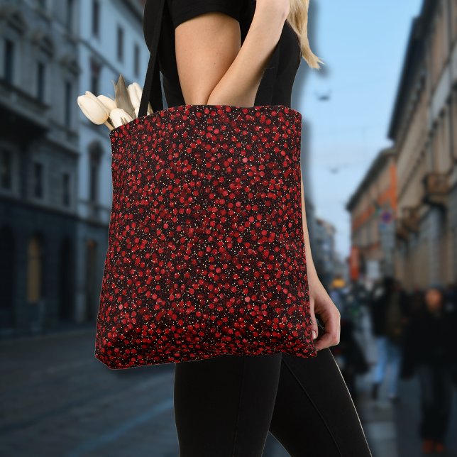 Elegant Red Confetti on Black Glitter Style Tote Bag (Creator Uploaded)