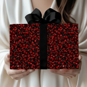 Elegant Red Confetti on Black Glitter Style Wrapping Paper