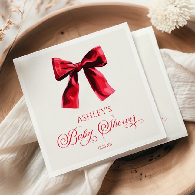 Elegant Red Coquette Bow Baby Shower Napkins (Creator Uploaded)