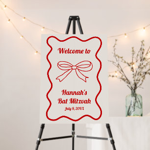 Elegant Red Coquette Bow Bat Mitzvah Welcome Sign