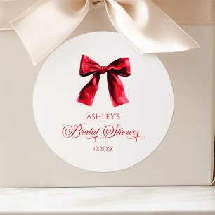Elegant Red Coquette Bow Bridal Shower Classic Round Sticker
