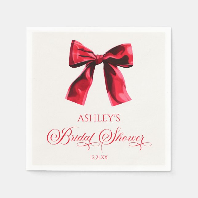 Elegant Red Coquette Bow Bridal Shower Napkins (Front)
