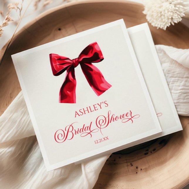 Elegant Red Coquette Bow Bridal Shower Napkins (Creator Uploaded)